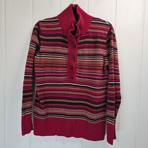 Eddie Bauer women's red striped mock button-neck sweater cotton blend Size XL